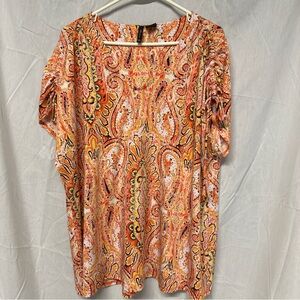 New Directions Orange Paisley Blouse